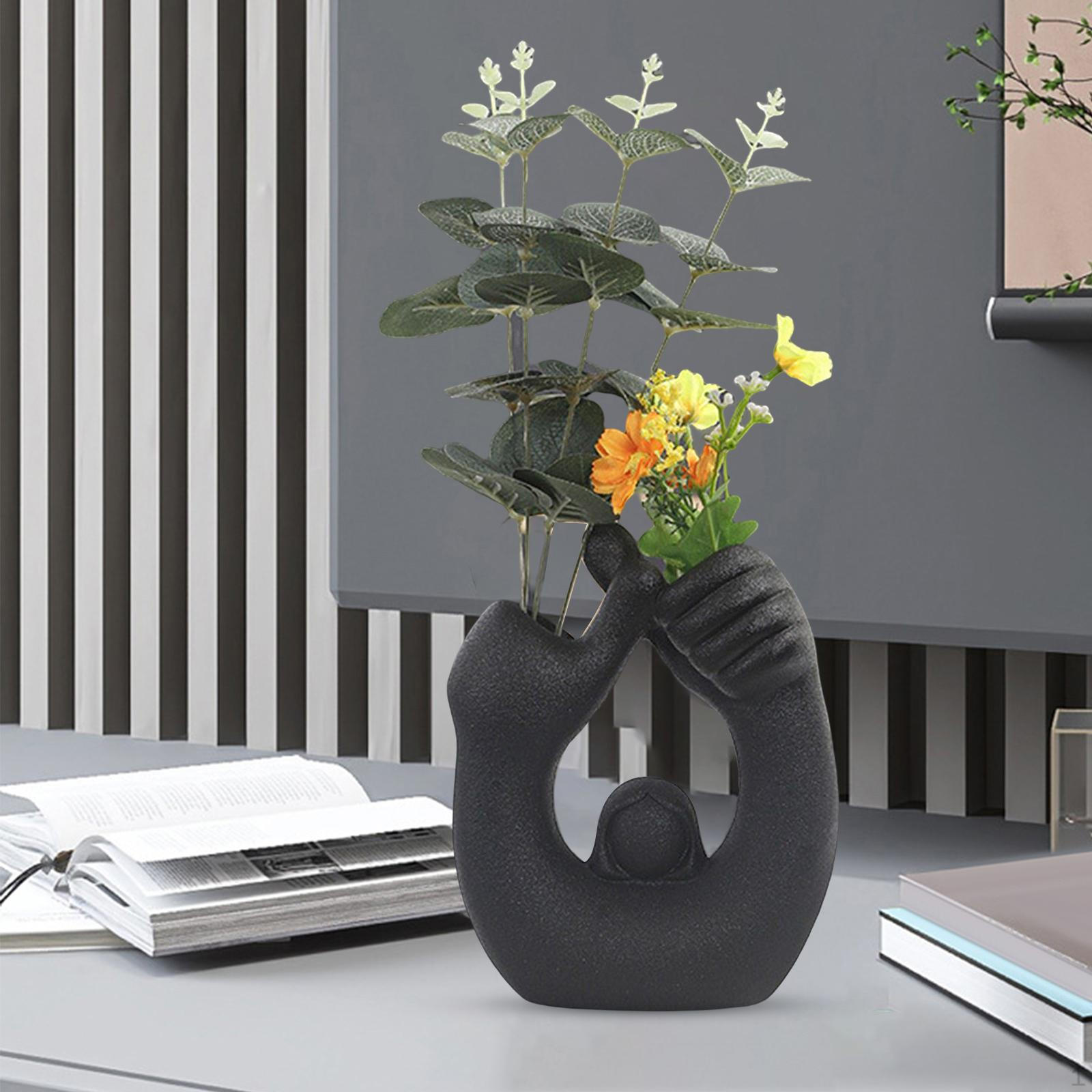 Ceramic Planters Pot Bunch Glaze Decorative Bud Gesture Statue for Room чёрный
