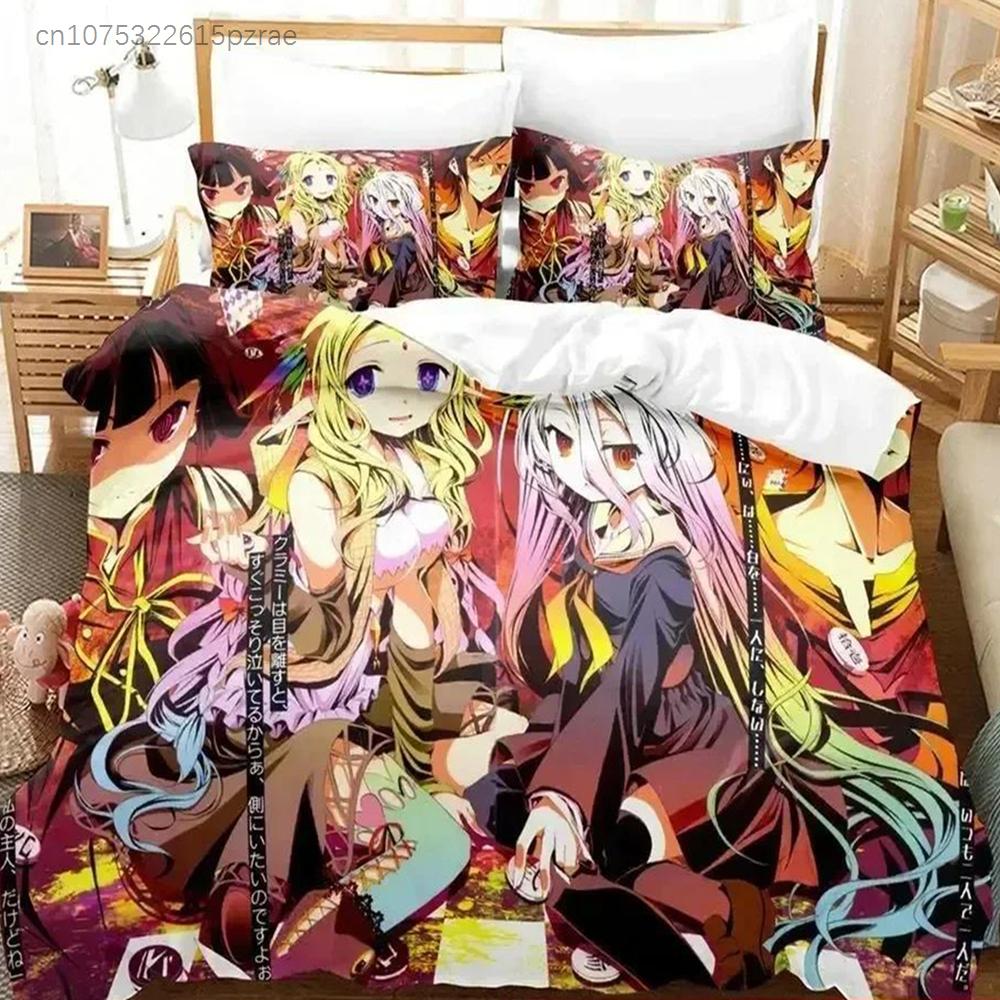 Top 3D Anime No Game No Life Bedding Set Printed Bed Set With Pillowcase Bed Duvet Cover Soft Queen King Size Bedclothes Home