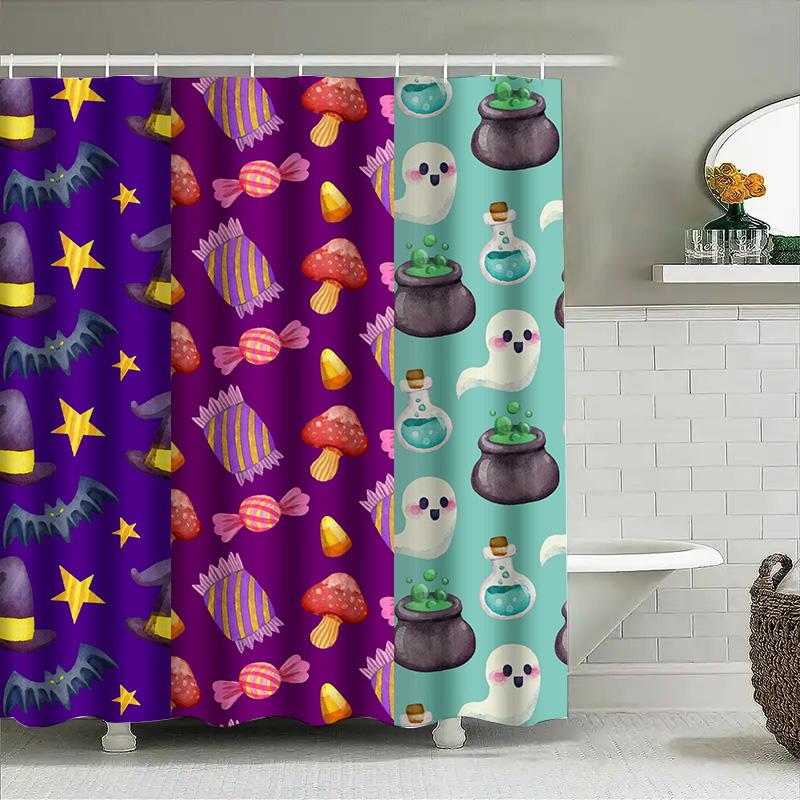 

Tuniu Halloween Candy Ghosts Bat Skull Shower Curtain Cute Spooky Bathroom Decor For Kids Girls Boys W60H190(CM)-1 Pcs