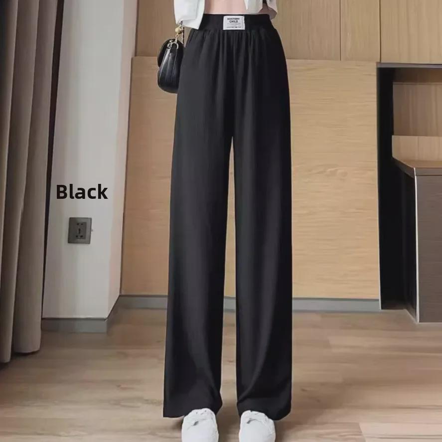 Women's Ice Silk Pleated Wide-Leg Pants with Pockets, Slim Fit, Spring Collection