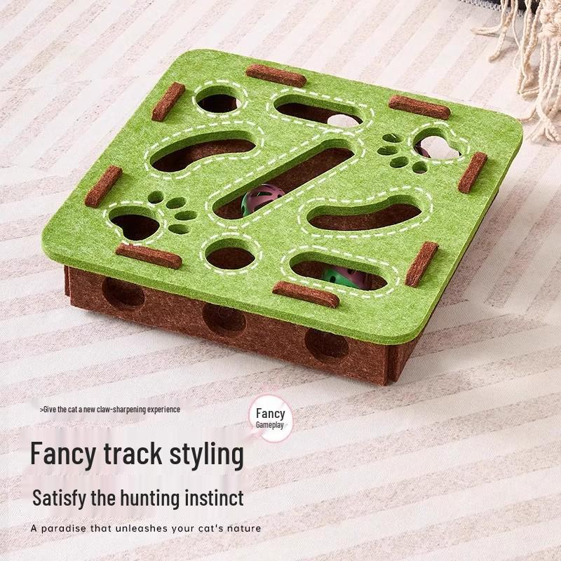 Interactive Felt Box Cat Toy with Teasing Bell Ball – Self-Play & Puzzle Maze for Boredom Relief