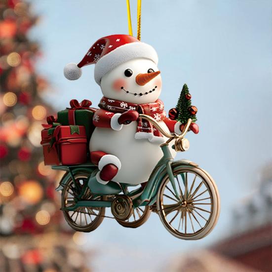 Christmas Ornament 2D Flat Acrylic Santa Claus/Snowman/Puppy Christmas Tree Hanging Ornaments for Holiday Tree Window Wall Decor