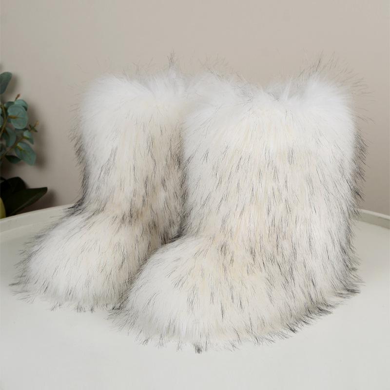 Women's Mid-Calf Snow Boots with Raccoon and Fox Fur