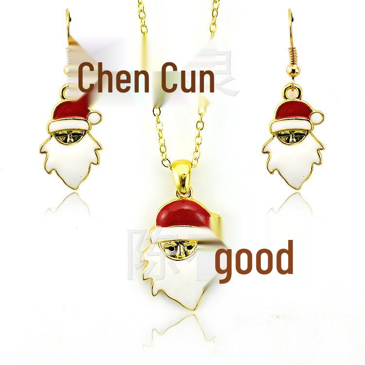 

Красно-белый эмалевый набор ожерелья и серег Санта-Клауса 14x25mm