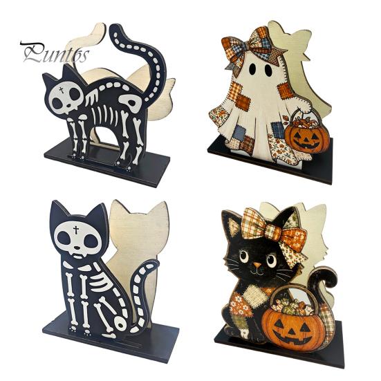 Halloween Kitchen Decor Wooden Napkin Holder, Skeleton Black Cat Gnome Tissue Storage Rack, Cute Counter Accessories Cartoon Tabletop Decorative