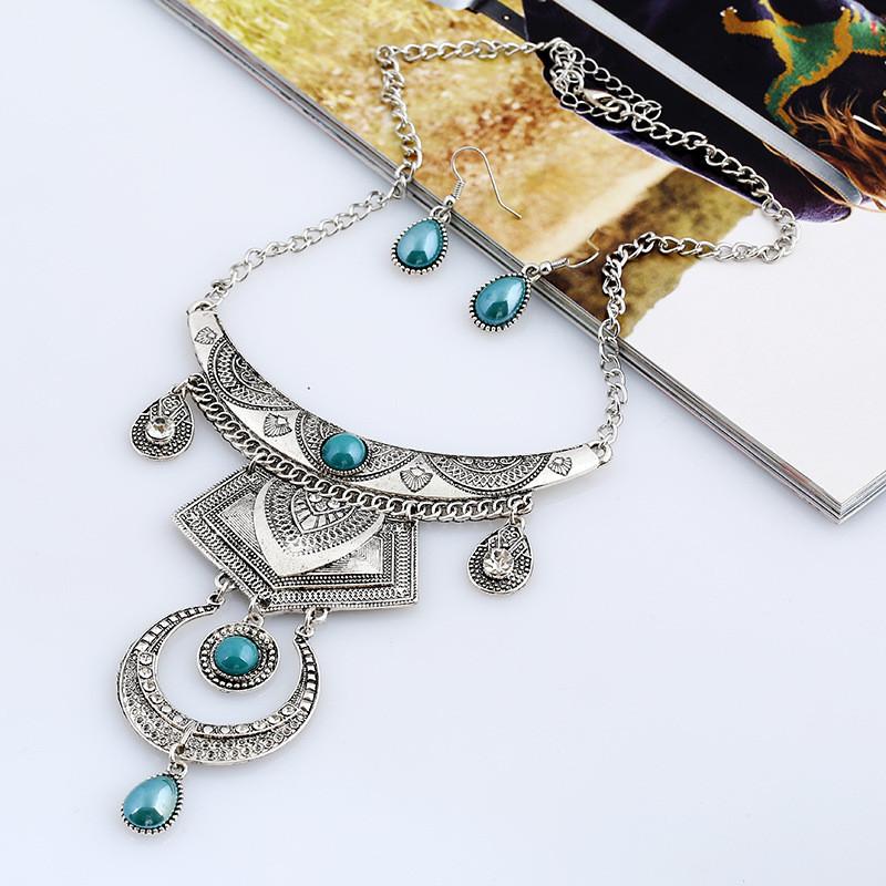 Water Alloy Fashionable Drop Necklace With Multilayer Chain And Jewelry Gemstone