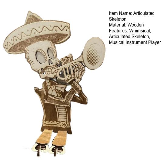 Halloween Articulated Skeleton Decoration Guitar/Horn/Violin Player Skeleton Statue Collectible DIY Wood Ornament for Home Party Decor
