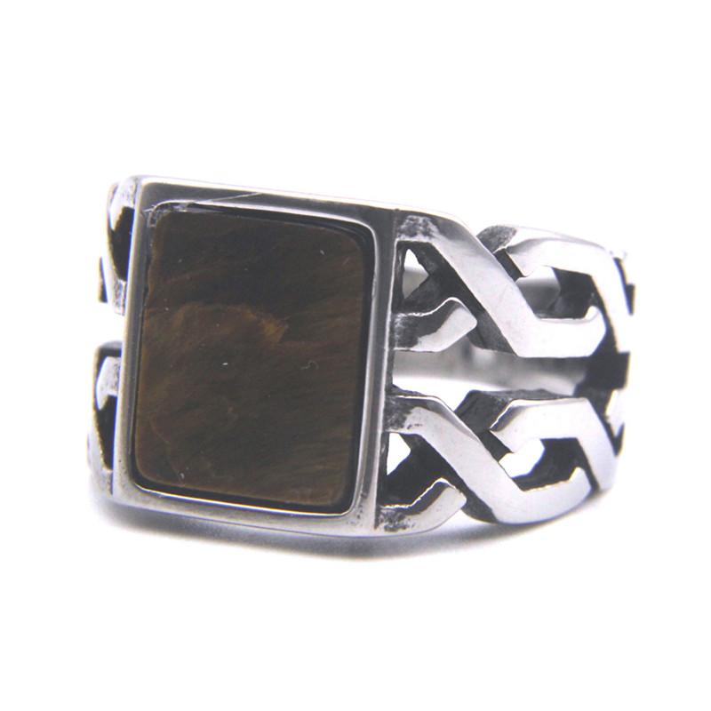 

Amber Zircon Stone Ring For Man 316L Stainless Steel Jewelry Punk Biker Style Ring Size 7-13 7 коричневый