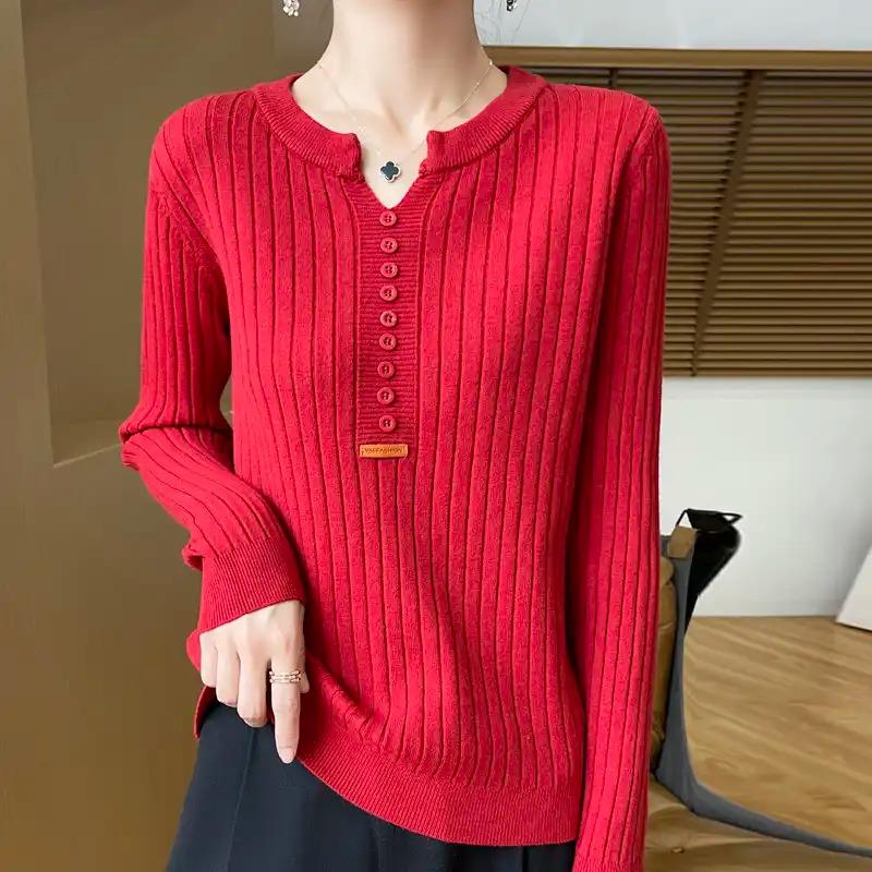 Solid Color Pullover Fashion Casual Autumn and Winter Long-sleeved Knitted Sweater Loose Bottoming Shirt Top