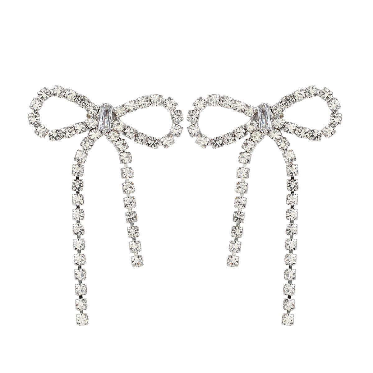 

Преувеличенные серьги-клипсы с бантом и кисточкой на цепочке для женщин - Свадебные украшения серебряный