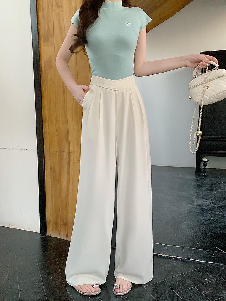 2026 Spring Plus Size High-Waisted Straight Leg Draping Casual Wide Leg Pants for Women
