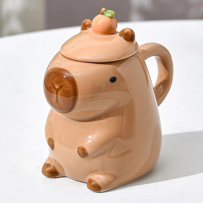 3D Capybara Tasse Keramik Kaffeetasse Cartoon Capybara Paar Tasse mit Henkel und Deckel Lustige Teetasse Tischutensilien für Mädchen Geschenk