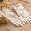 Pearl Decorative White Satin Bridal Gloves Solid Color Women Silk Gloves  Ladies