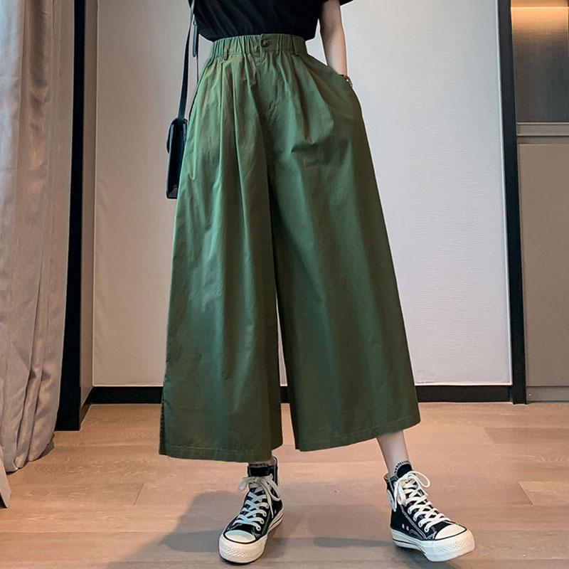 Summer Solid Color Baggy Wide Leg Trousers Female Thin Casual Ankle Length Pants Woman  Loose High Waist Straight Pants