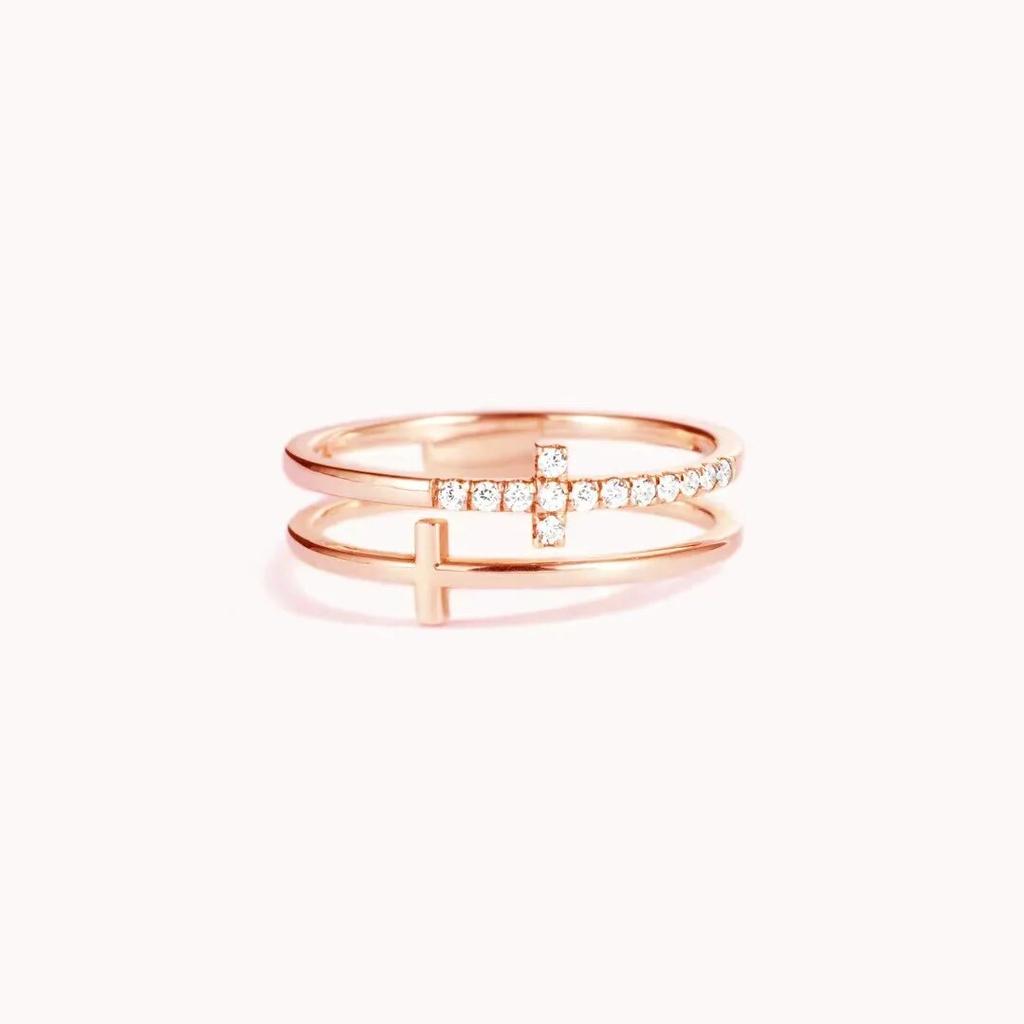 Trumium 925 Sterling Silver Trendy Minimalist Double Cross Rings For Women Geometric Double Layer CZ Ring Wedding Fine Jewelry