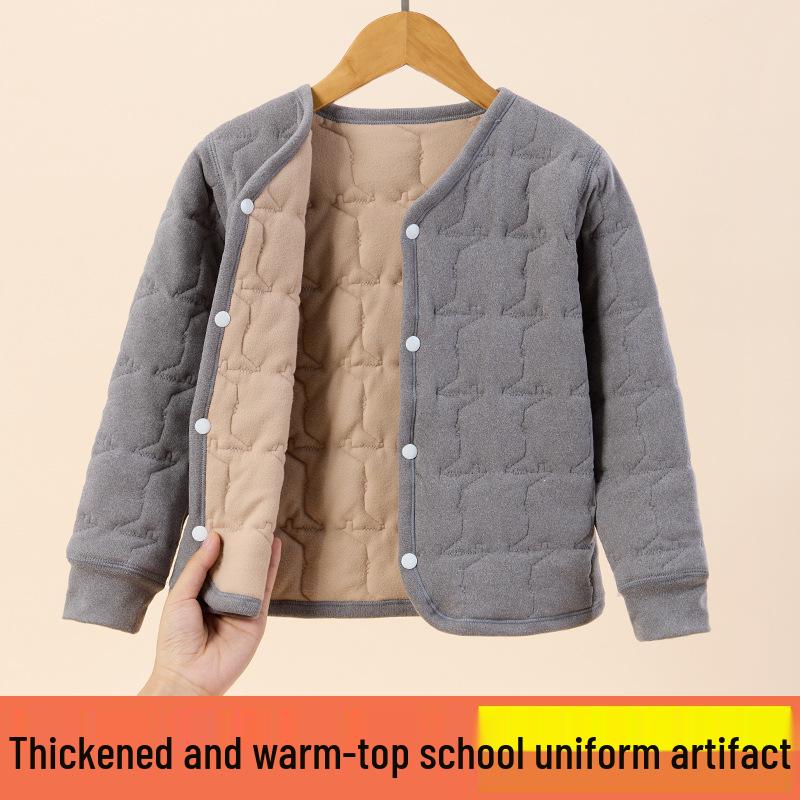 Winter Kids' Fleece-lined Cotton Jacket & Pants Set - Warm School Uniform for Boys & Girls