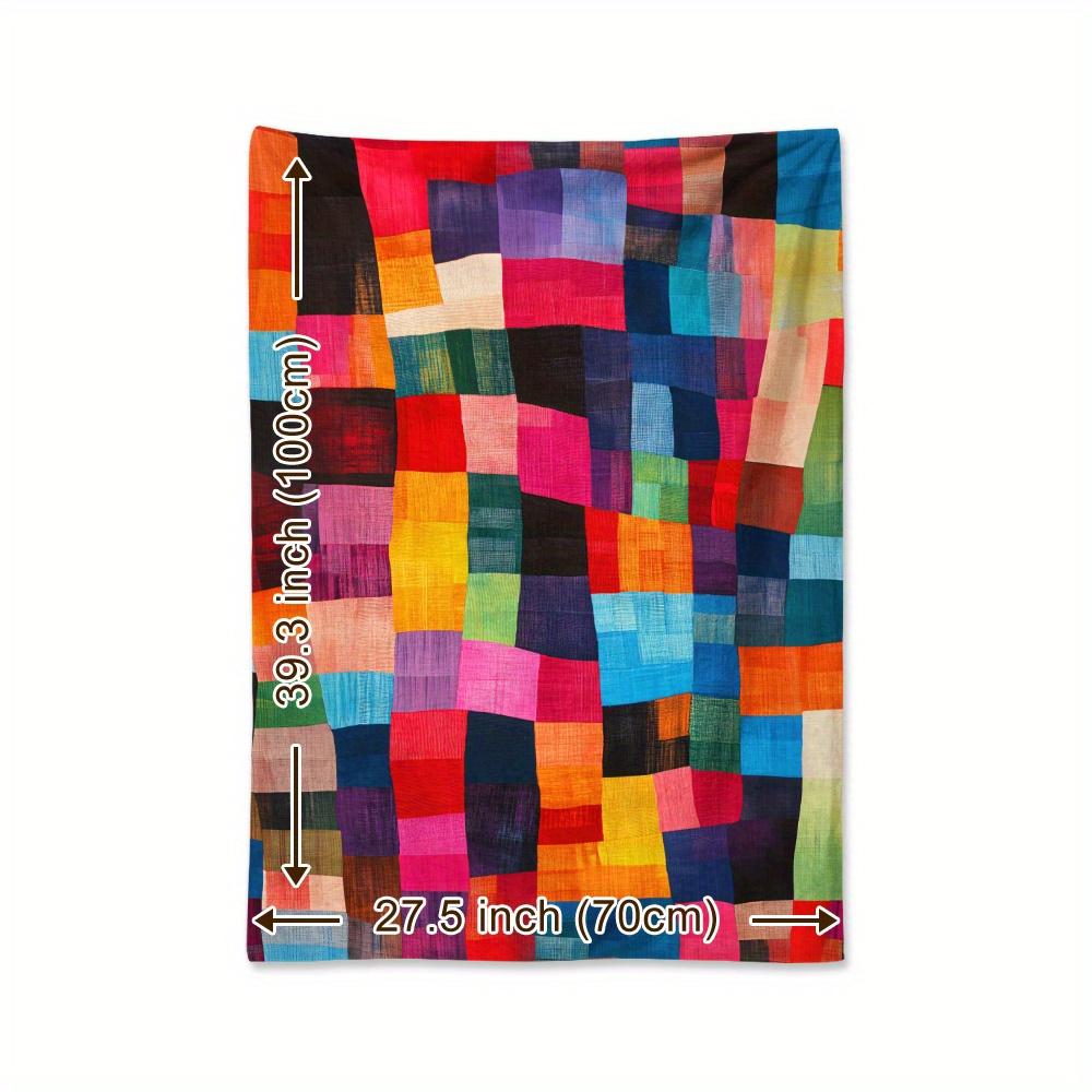 Watercolor Abstract Patchwork Print Blanket, Checkered Geometric Pattern Soft Warm Throw for Camping Travel Home Decor Gift