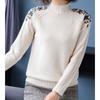 Bestickte Blumen Halber Stehkragen Pullover Damen Herbst Winter Dick Warm Gestrickter Pullover Slim Gerippt Weiche Oberteile