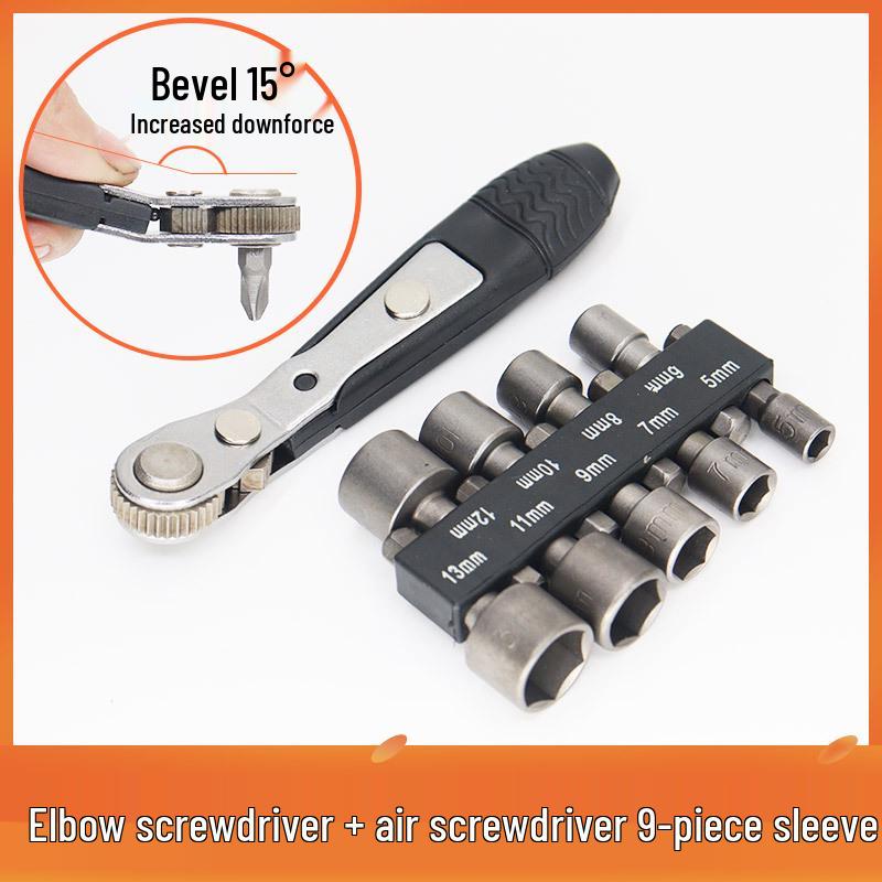 Compact 36-Tooth Ratchet Screwdriver for Tight Spaces with L-Shaped Bent Wrench