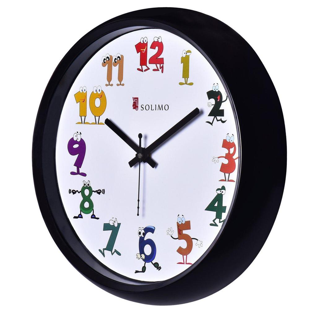 12-inch Kids' Plastic & Glass Wall Clock (Silent Movement, Black Frame)