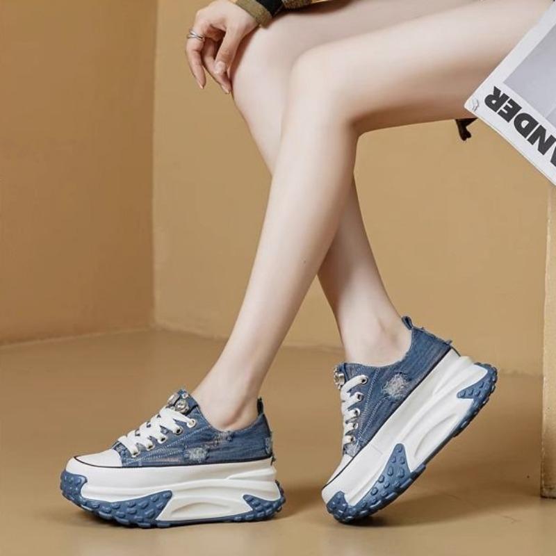 Buty Damskie Wiosna Jesień Wysokie na Platformie Obuwie Damskie Denim Podwyższające Wygodne i Eleganckie Moda Y2k Casual