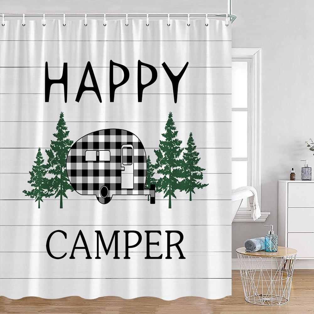 Cartoon Camper Shower Curtains Tree Camping Travel Bus Rv Bathroom Curtain Polyester Fabric Home Decoration With Hooks For Bath