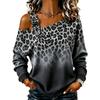 Casual Long Sleeve Neck Pullover Sweatshirt with Leopard and Polka Dot Print