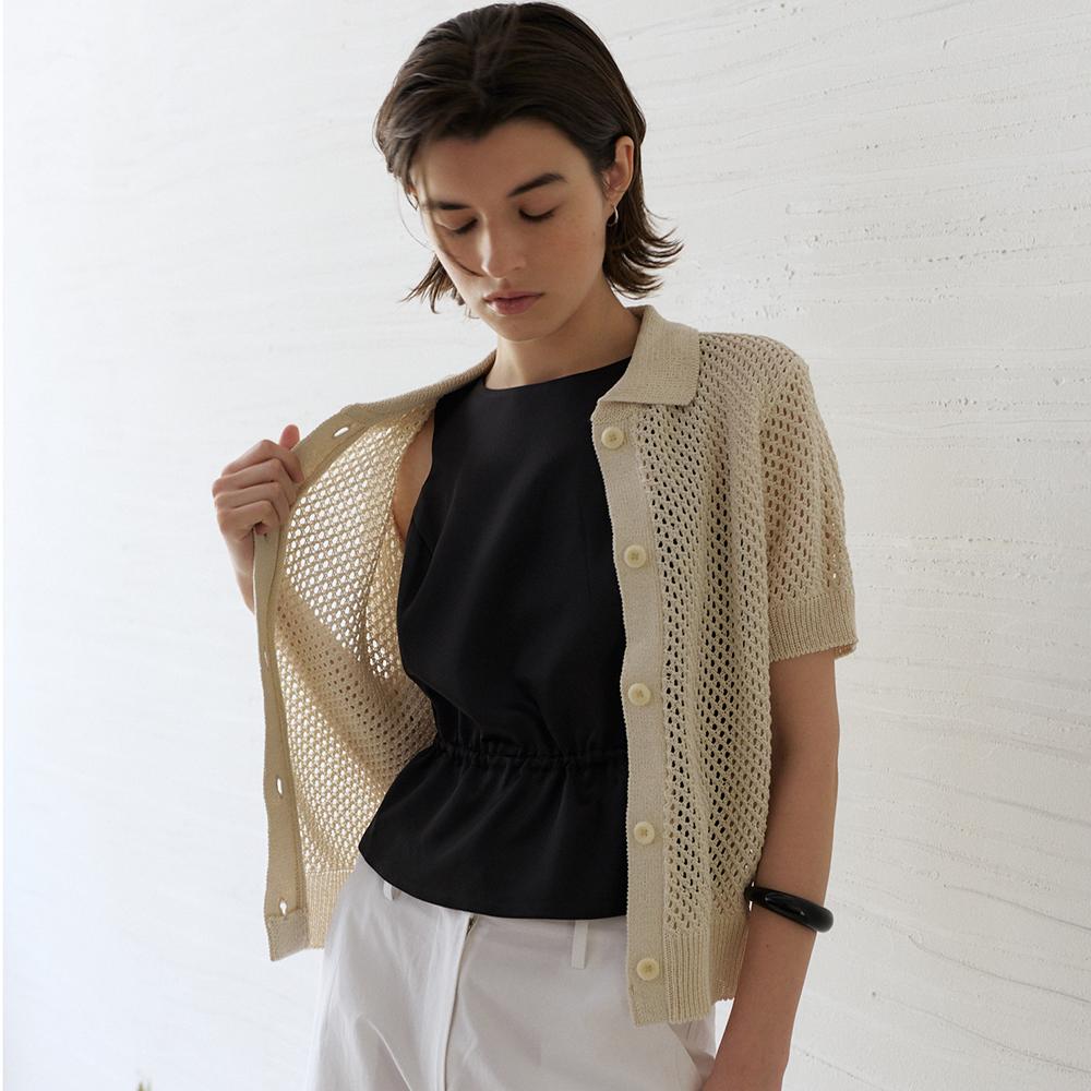 NOEUD Weave Linen Cardigan (Cream)