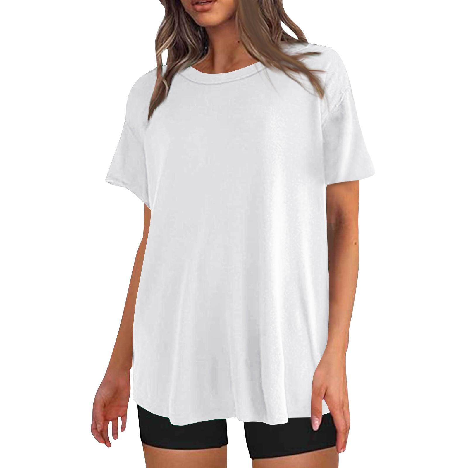 

Женская модная летняя однотонная футболка больших размеров с круглым вырезом и коротким рукавом, спортивный свободный топ XXL белый