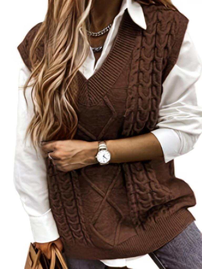 European and American Women's V-Neck Sleeveless Twisted Sweater Vest