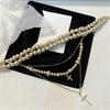 Tooxika Luxury Niche Design Layered Pearl Cross Pendant Necklace Choker Collarbone Chain