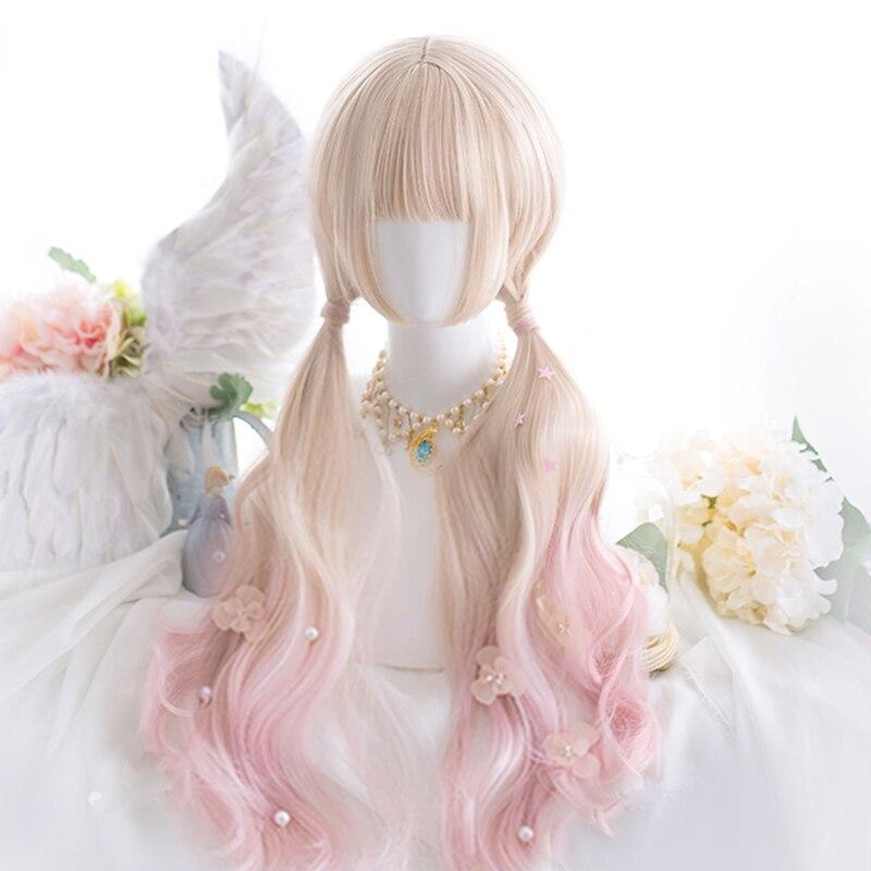 

Длинные вьющиеся волосы на Хэллоуин, парик Лолиты, женские синтетические волосы, термостойкое волокно, красный, светлый, черный, синий, розовый парик, косплей LUPU