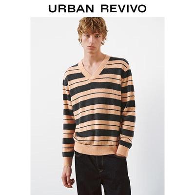 UR Men's 2025 Winter Color-Block Stripe V-Neck Knit Sweater