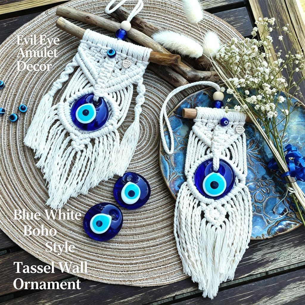 Turkish Evil Eye Macrame Wall Hanging Hand Woven Cotton Tassel Boho Decor