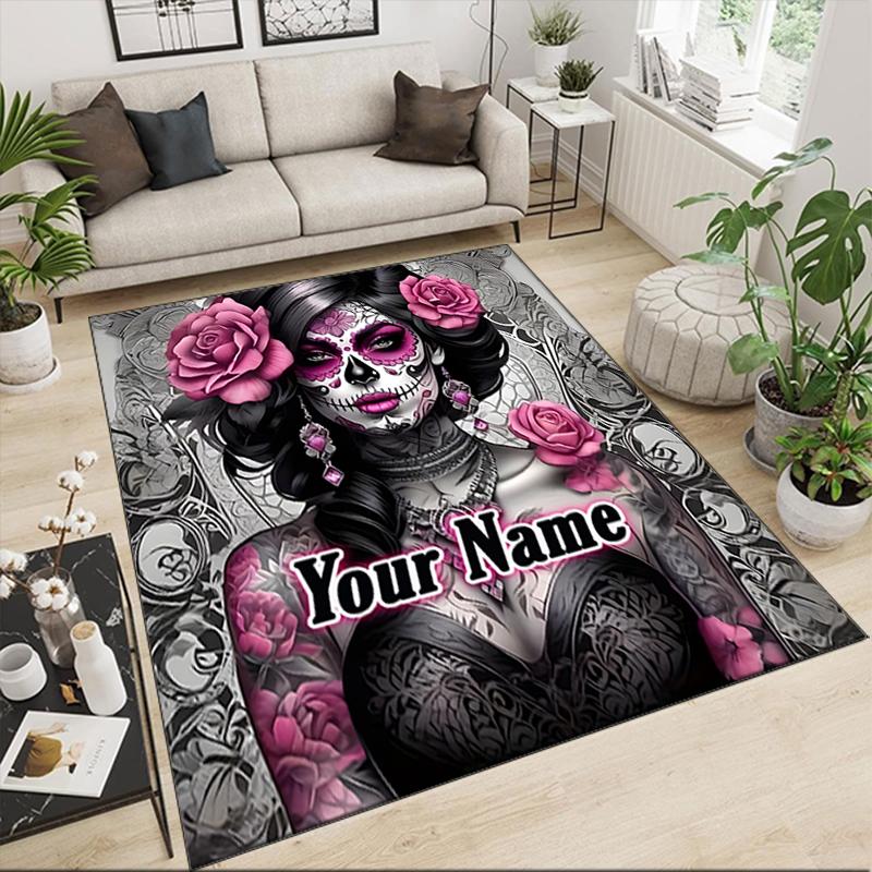 1PC Custom Name Day Dead Art Theme Floor Mat Ideal for Living Room, Game Rooms, Office, Bedroom,Floor Mat Playful Design