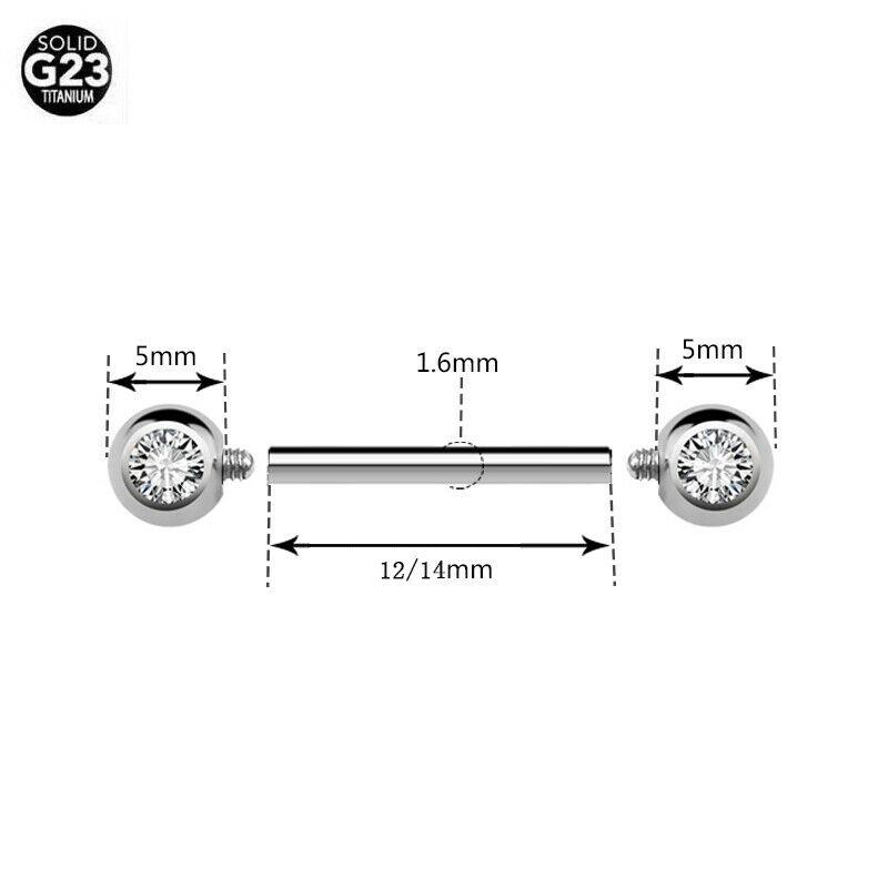 CUTE Nipple Bars | G23 Titanium Nipple Piercing Bar Gem Tongue Straight Rings 12-14mm Jewellery