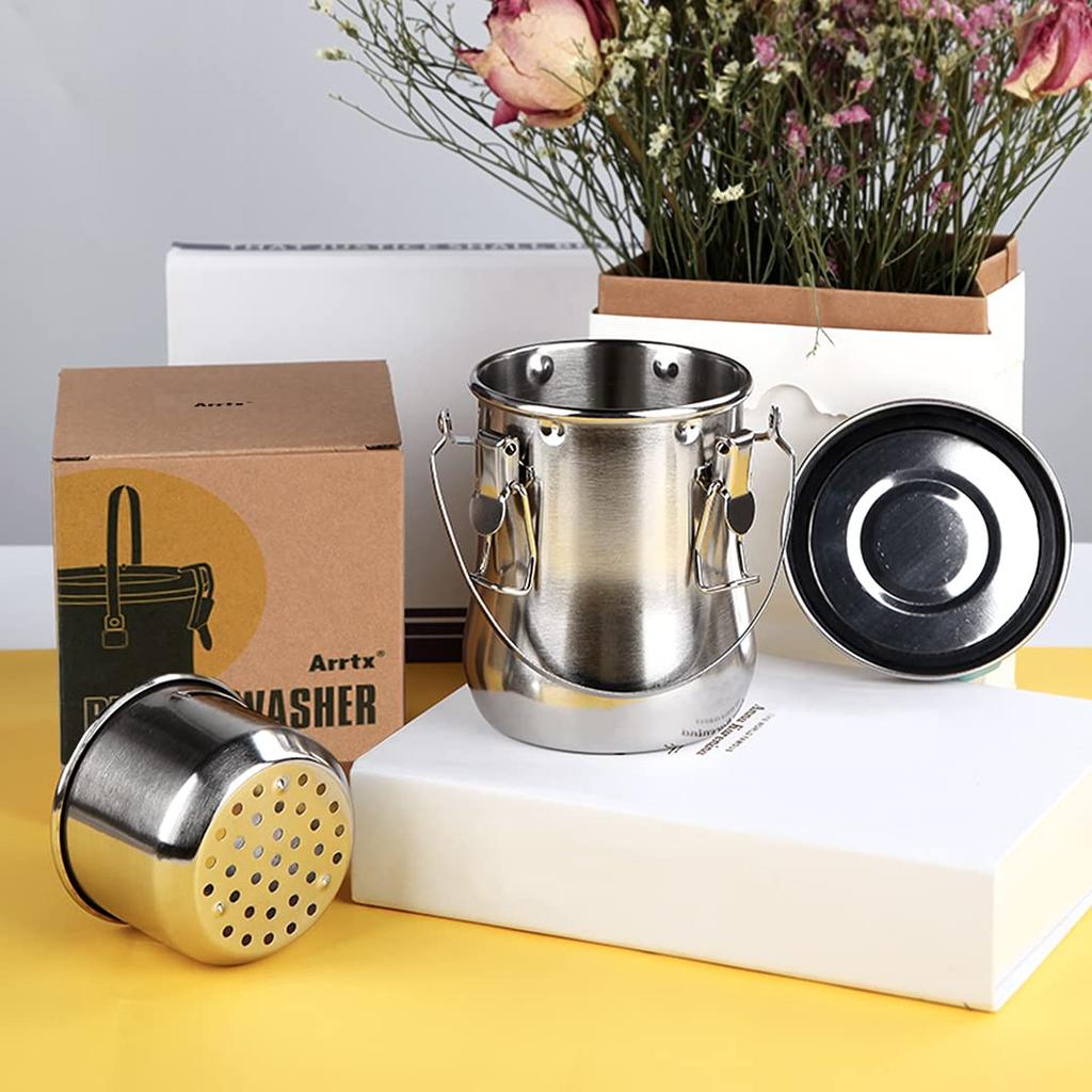 Bärbar Penseltvätt med Lock och Sil, Handtag, Innesluten Penseltvätt för Stora Målningar