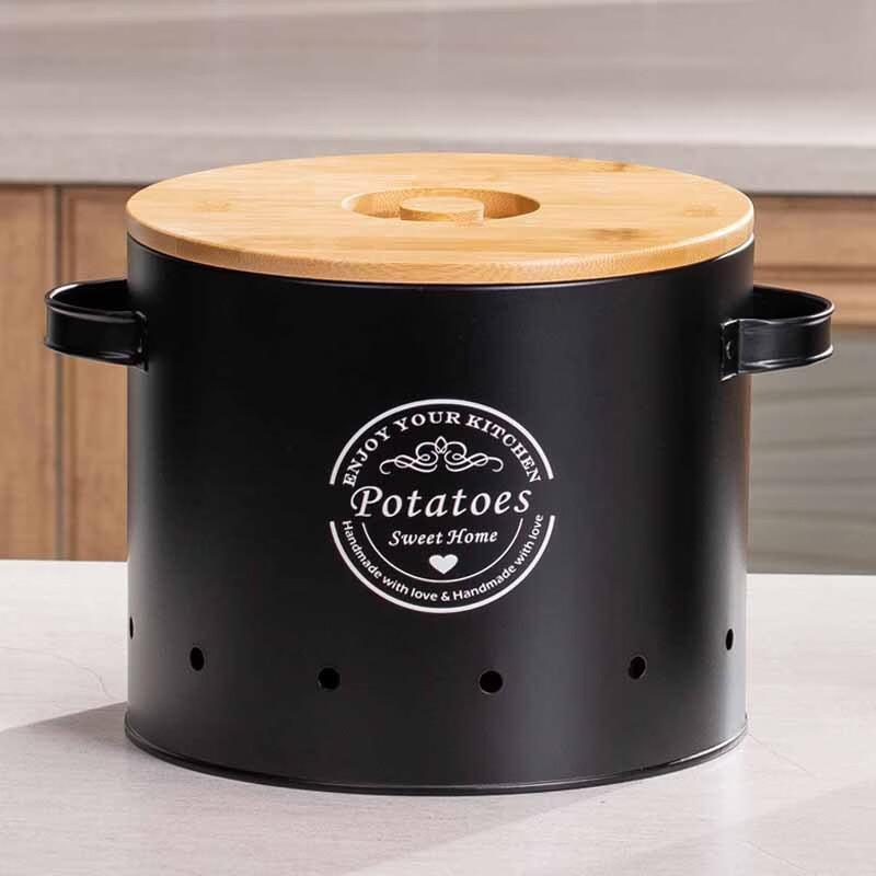 Kitchen Carbon Steel Storage Bins with Bamboo Lids (2-Pack)