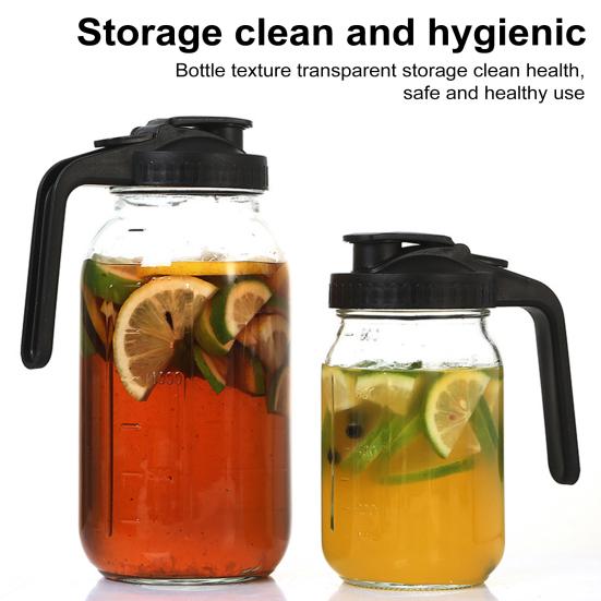 Glass Pitcher with Lid And Handle 32/64oz Wide Mouth Mason Jar Leak-proof Water Pitcher Creamer Container for Juice Coffee Tea