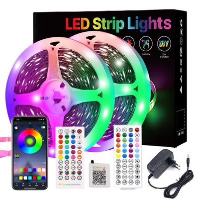 15m RGB LED Strip Light with Bluetooth & 44-Key Remote, 5050 LEDs, Music Sync, Self-Adhesive Back