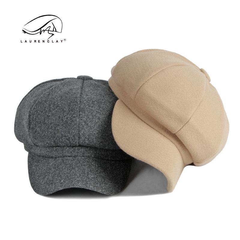 

Hat female autumn and winter simple light board woolen octagonal hat trendy fashion retro casual duck tongue beret female M（56-58cm） хакі