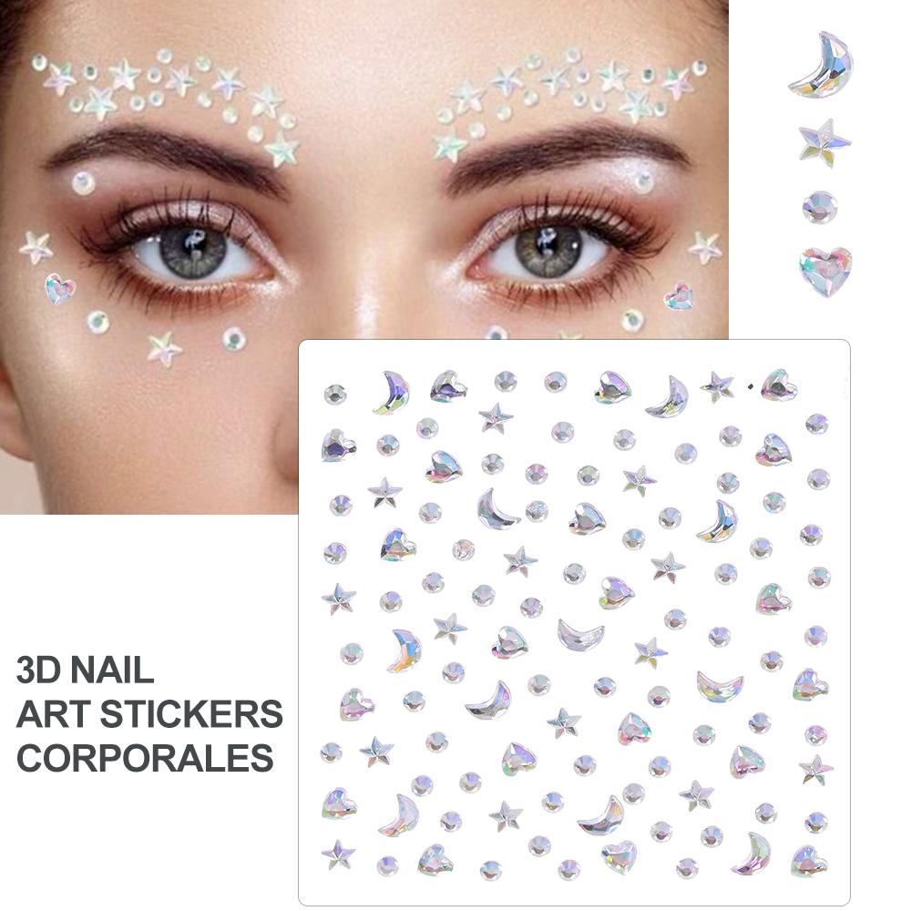 3D Strass Gezichtstattoo Stickers Voor Festival Glitter Make-up Sieraden Sticker Op Gezicht Kristallen Edelstenen Juwelen Diamanten Decoratie