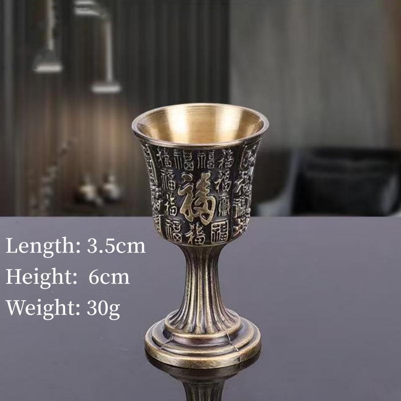 European Vintage Wine Glasses,Carved Mini Spirit Vodka Cup,Bronze Alloy Portable Spirits Goblet,Wedding Decoration, 30ml,1pcs