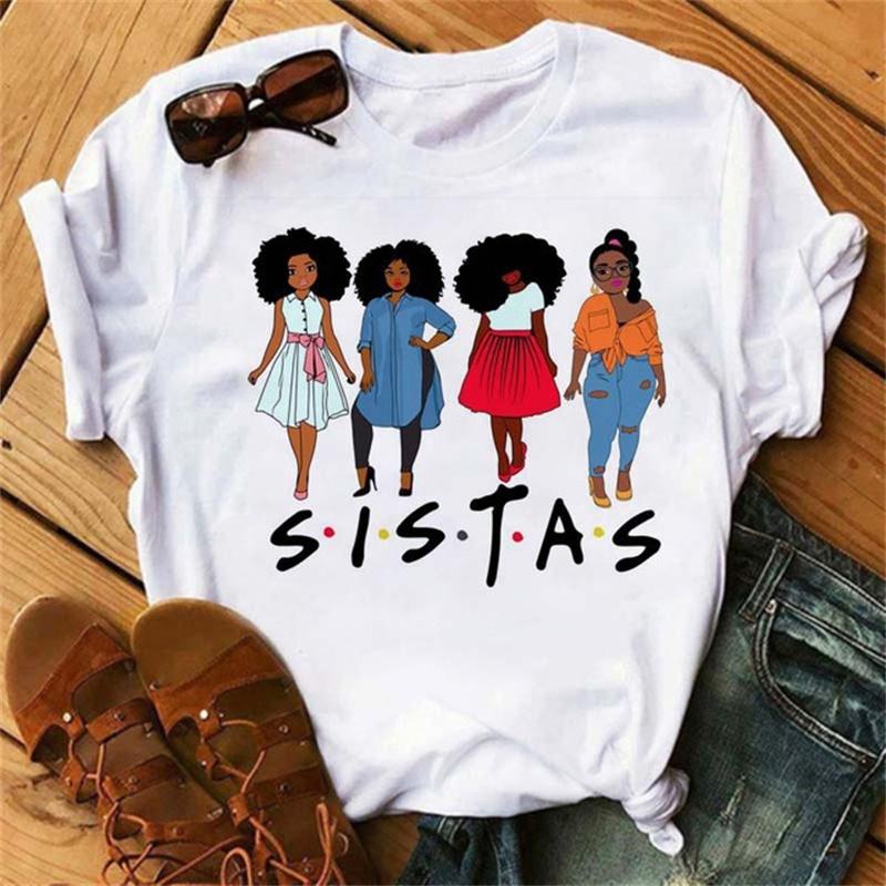 African Fashion Girls Print Women T-Shirts Short Sleeve Y2K Tops 90S Harajuku Graphic T Shirt Summer Clothing Casual Loose Tee
