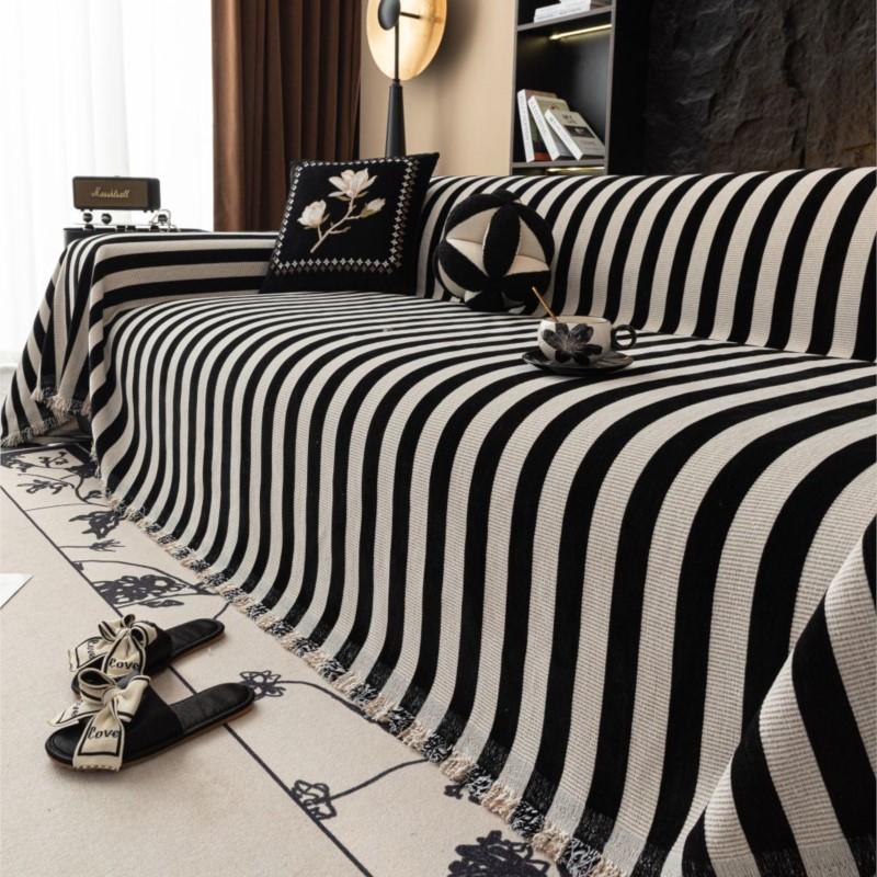 

Funda Sofa Chenille Hawaii Black Striped Sofa Mat Throw Blanket All Seasons Camping Picnic Sofa Cover 180x130