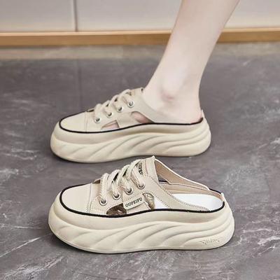 Half Slippers Female Summer New Outer Wear Slip-on Thick-Soled Leather Shit Feeling Closed Toe Without Heel Sandals