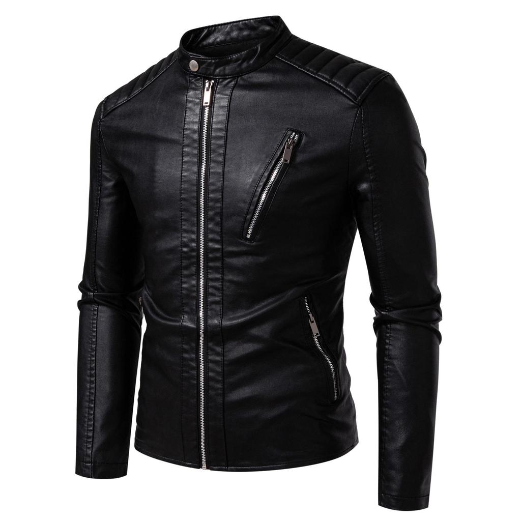 Men's Trendy PU Leather Motorcycle Jacket - Cross-Collar, Korean Style, Casual Spring/Autumn Coat