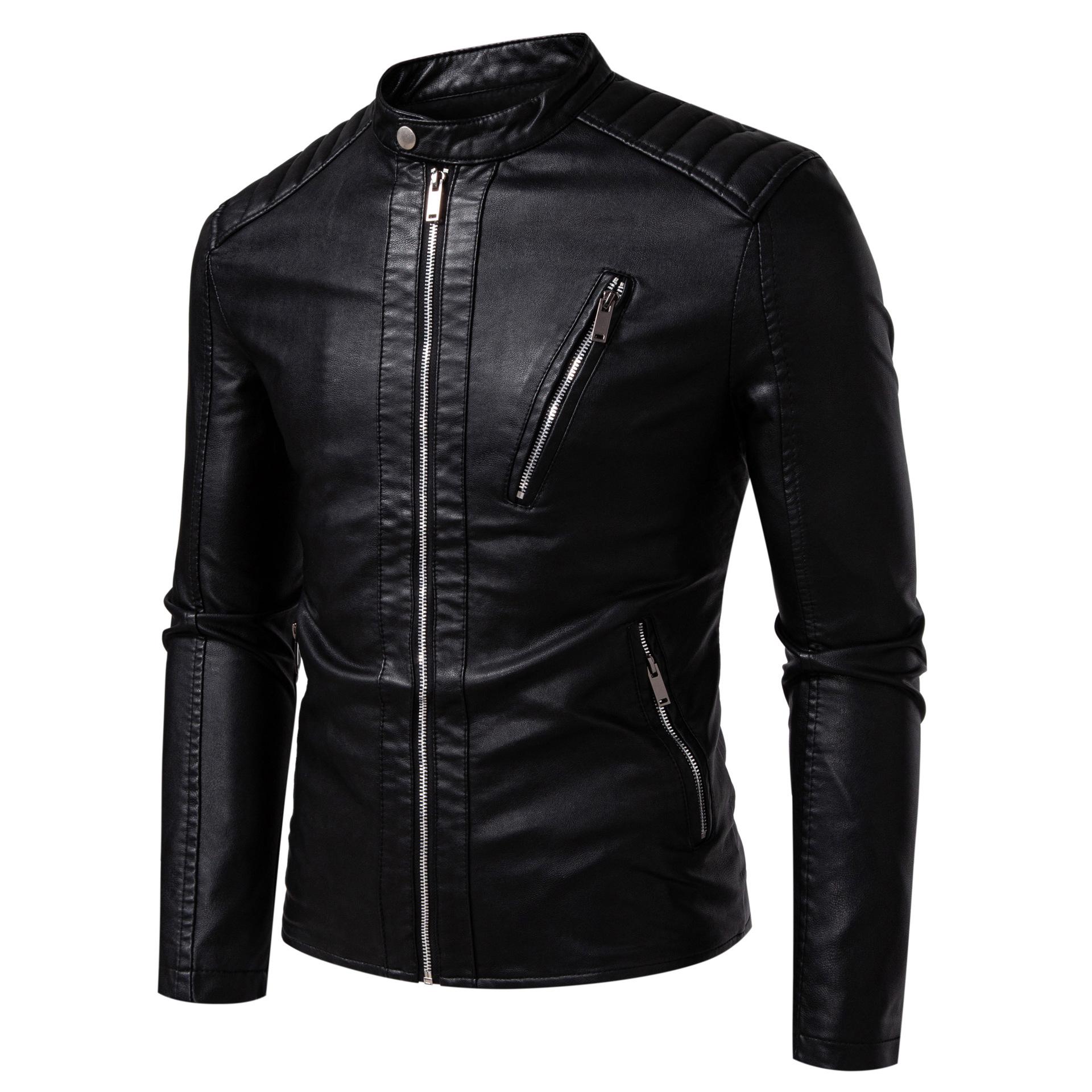 

Men s Trendy PU Leather Motorcycle Jacket - Cross-Collar, Korean Style, Casual Spring/Autumn Coat M (Asian Size) чорний