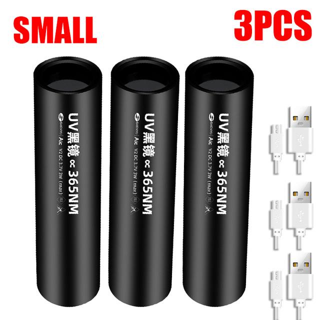 365nm Mini Portable UV LED Flashlight USB Rechargeable For Pet Stains Fungus Bed Bug Moldy Food Ultraviolet Detector Lamp