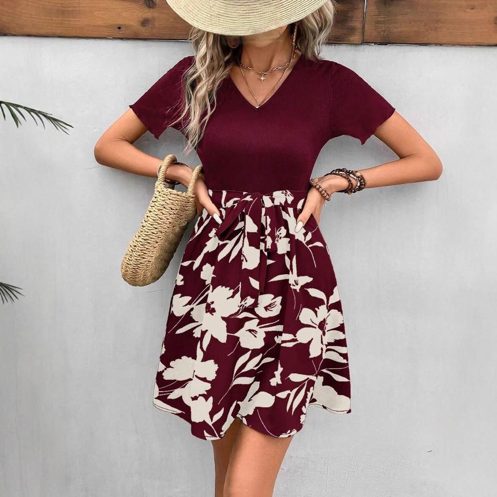 2025 Sommer Damen Strick Patchwork Blume Bedrucktes Bodycon Mini Kleid Mode Böhmische Kleider Weiblich Elegant Slim Partykleid